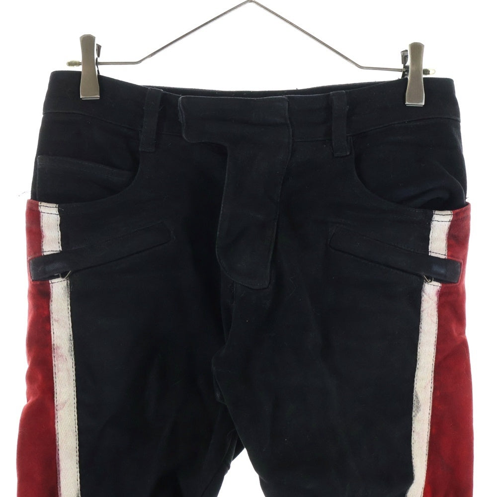 BALMAIN(バルマン) 10AW サイドライン 裾ジップ ニューバイカーデニム ブラック/レッド