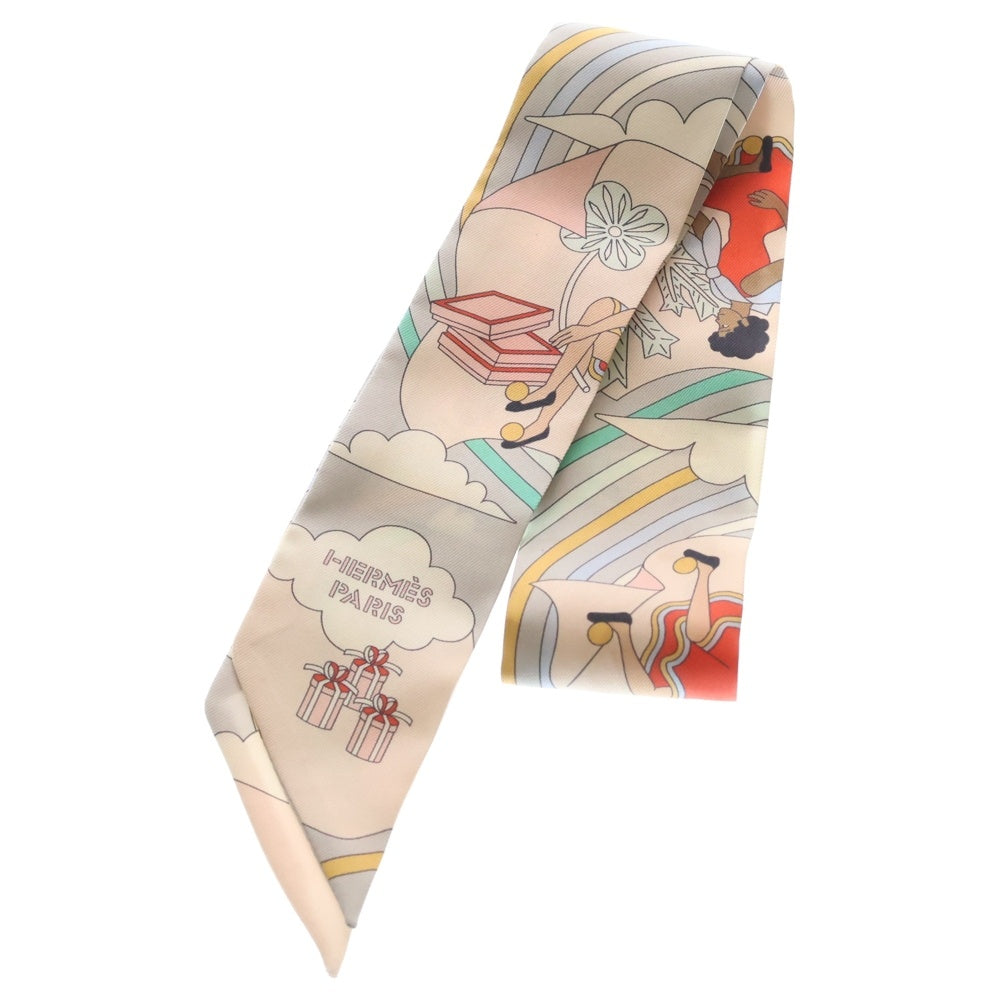 HERMES(エルメス) ツイリー 空飛ぶカレ シルクスカーフ ピンクベージュ レディース