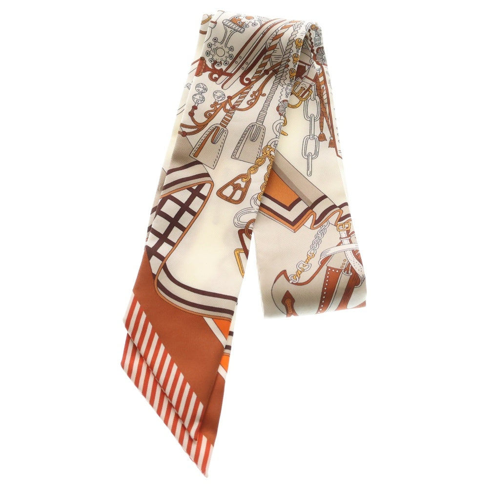 HERMES(エルメス) ツイリー 鞍職人の花束 シルクスカーフ ホワイト×オレンジ レディース