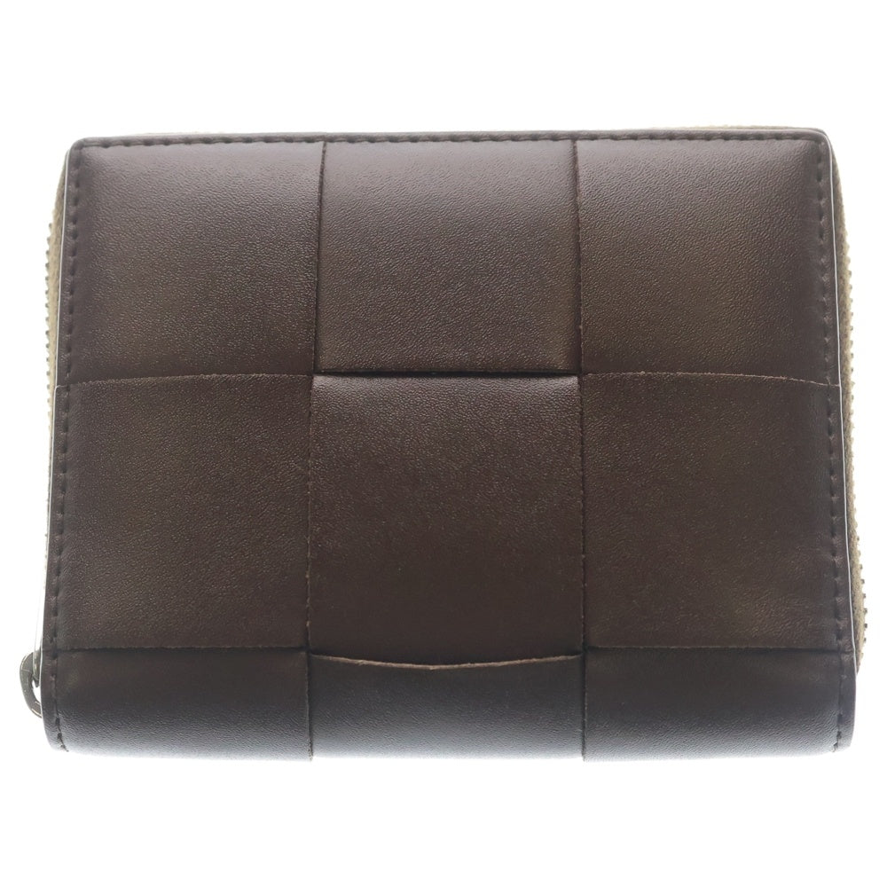 BOTTEGA VENETA(ボッテガヴェネタ) カセット ジップアラウンド レザー マキシイントレチャート コンパクトウォレット 二つ折り財布 シルバー金具 ブラウン レディース