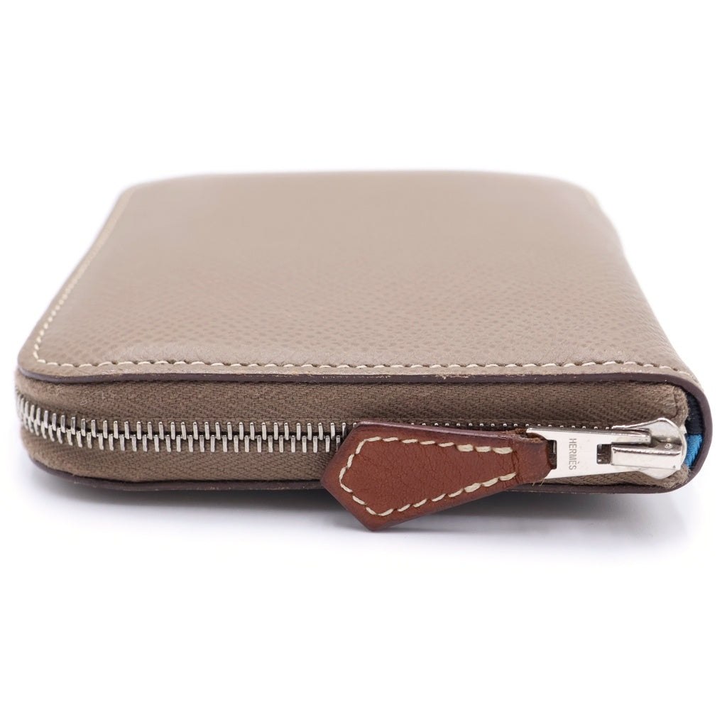 HERMES(エルメス) アザップシルクイン コンパクト エトゥープ エプソン ミニ財布 コインケース ブラウン レザー シルバー金具 Z刻印 レディース