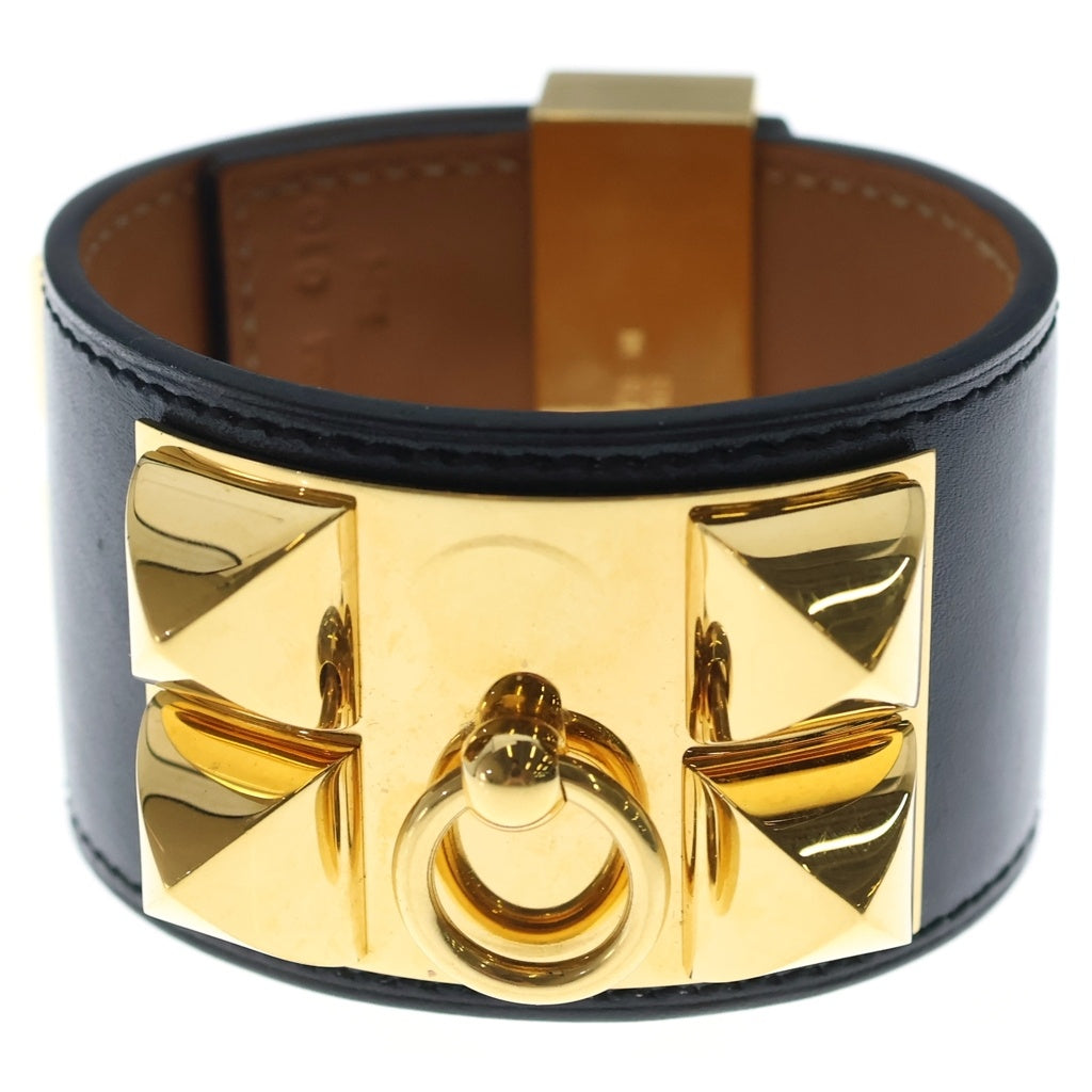 HERMES(エルメス) コリエドシアン ブレスレット ブラック ボックスカーフ T刻印 ゴールド金具 レディース