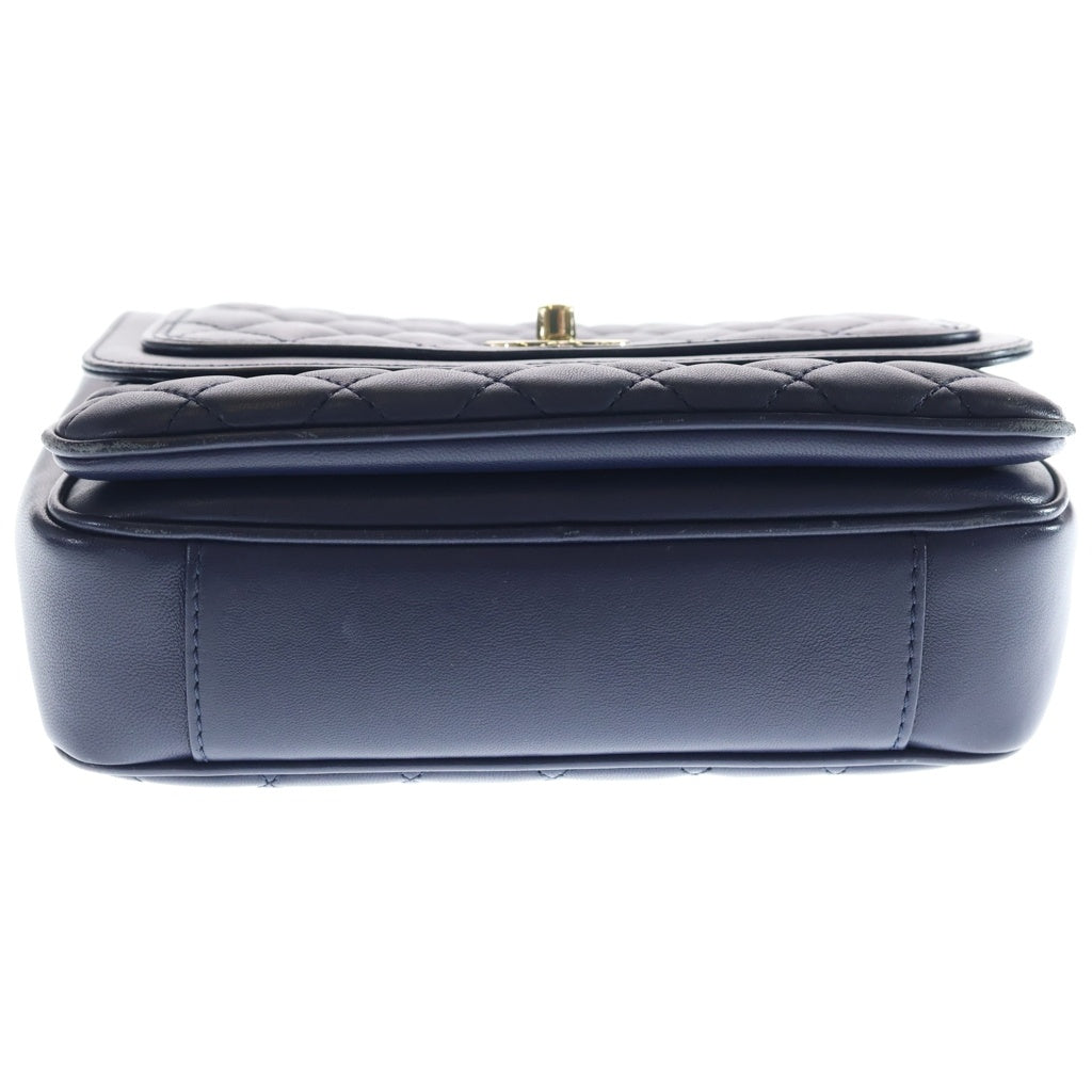 CHANEL(シャネル) マトラッセ ラムスキン レザー Wチェーンショルダーバッグ ネイビー ゴールド金具 A57896 26番台 レディース