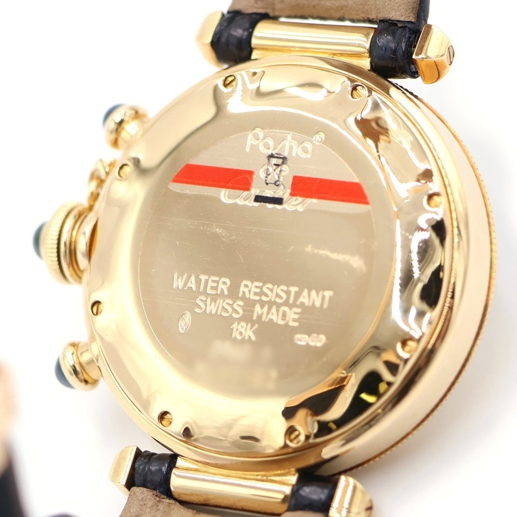 Cartier(カルティエ) パシャ38MM クロノグラフ デイト 紫文字盤 レザーベルト クォーツウォッチ 腕時計 K18YG イエローゴールド/ブラック W3003551