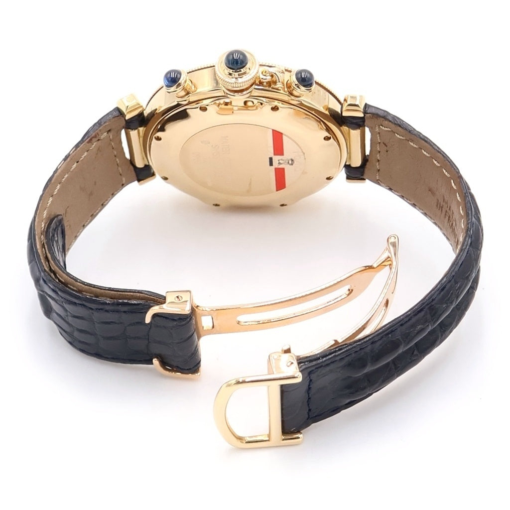 Cartier(カルティエ) パシャ38MM クロノグラフ デイト 紫文字盤 レザーベルト クォーツウォッチ 腕時計 K18YG イエローゴールド/ブラック W3003551