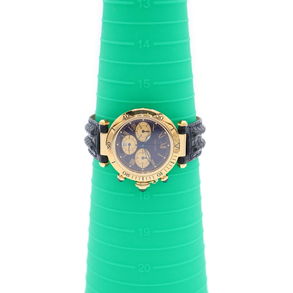 Cartier(カルティエ) パシャ38MM クロノグラフ デイト 紫文字盤 レザーベルト クォーツウォッチ 腕時計 K18YG イエローゴールド/ブラック W3003551