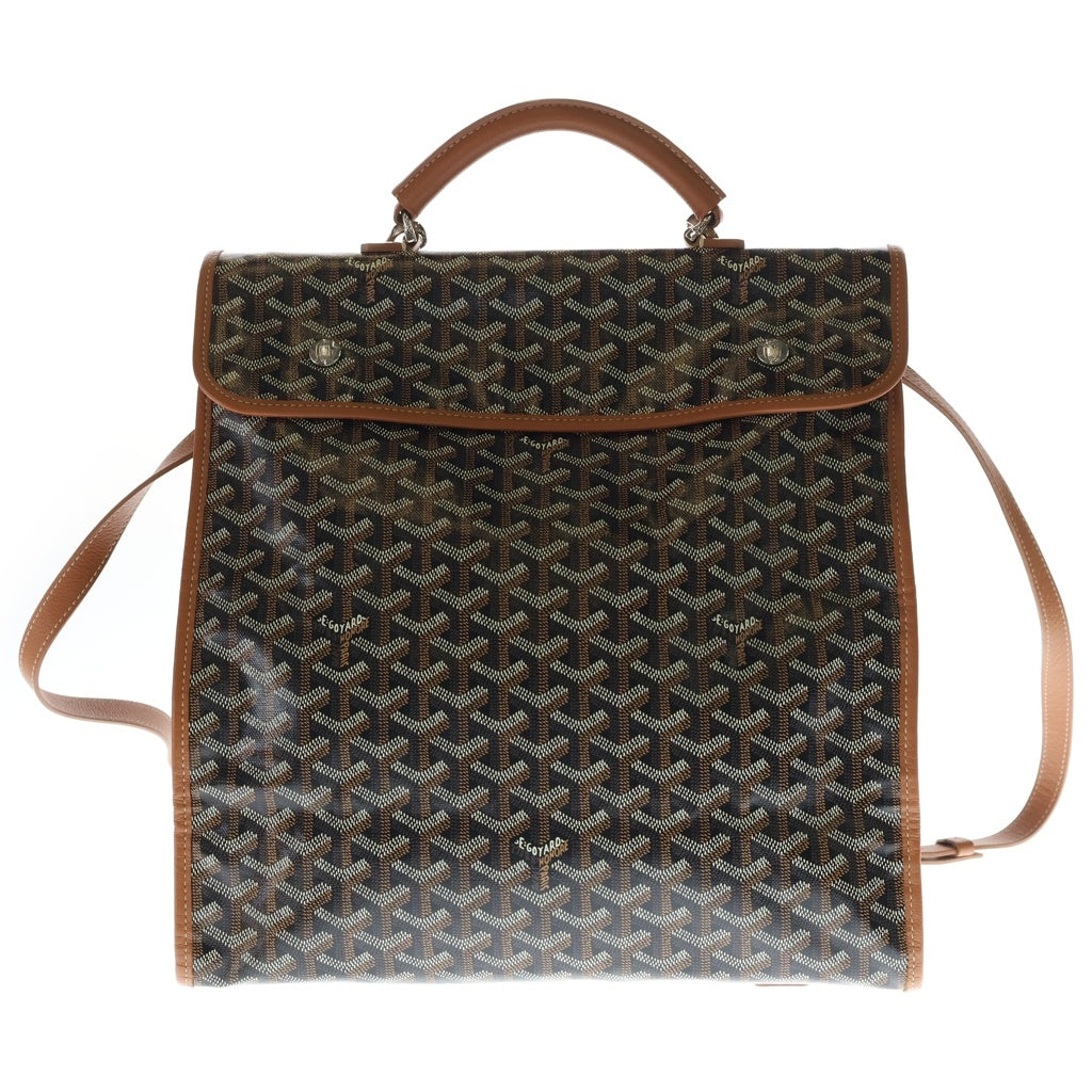 GOYARD(ゴヤール) サンレジェ ヘリンボーン リュックサック バックパック ブラウン レザー×PVC シルバー金具 レディース