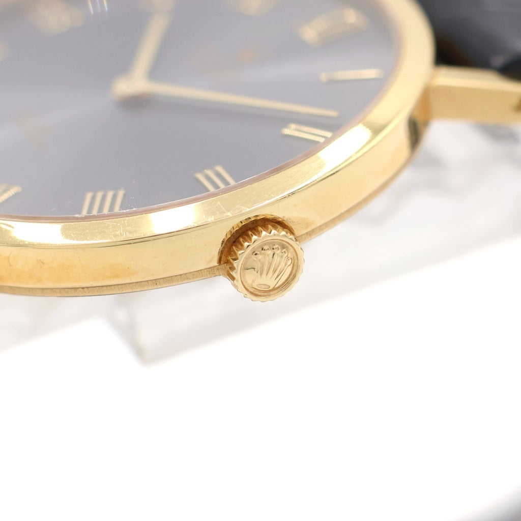 ROLEX(ロレックス) チェリーニ ブラック文字盤 レザーベルト 手巻き 腕時計 K18YG イエローゴールド 4112