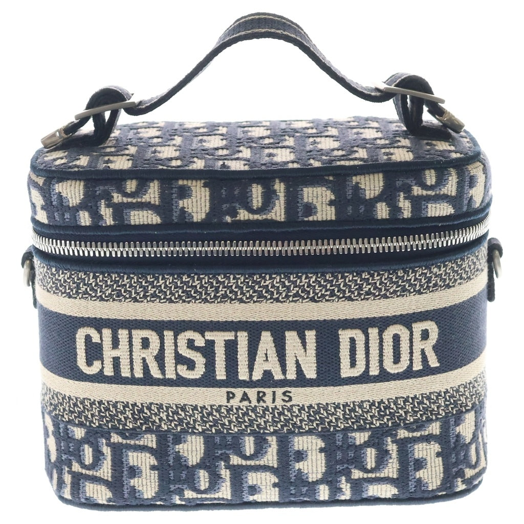 Christian Dior(クリスチャンディオール) トラベルバニティ ハンドバッグ ショルダーバッグ ミニバッグ オブリーク ネイビー キャンバス シルバー金具 レディース