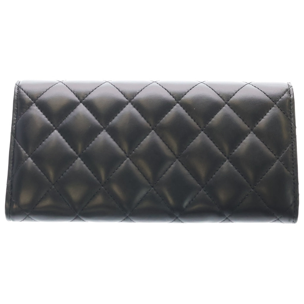 CHANEL(シャネル) マトラッセ 二つ折り長財布 ロングウォレット カードケース ブラック ラムスキン シルバー金具 レディース