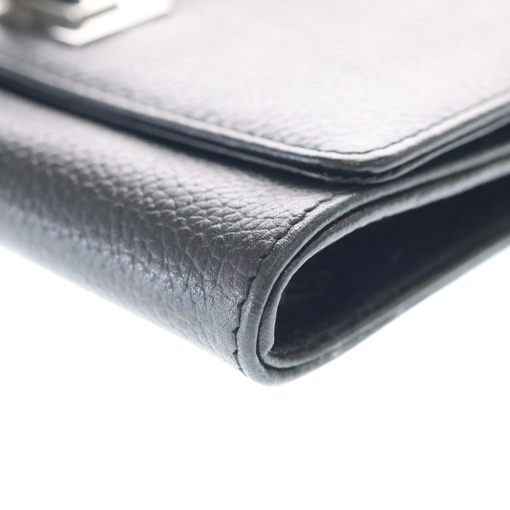 CHANEL(シャネル) ターンロック 長財布 ロングウォレット カードケース ブラック キャビアスキン シルバー金具 レディース