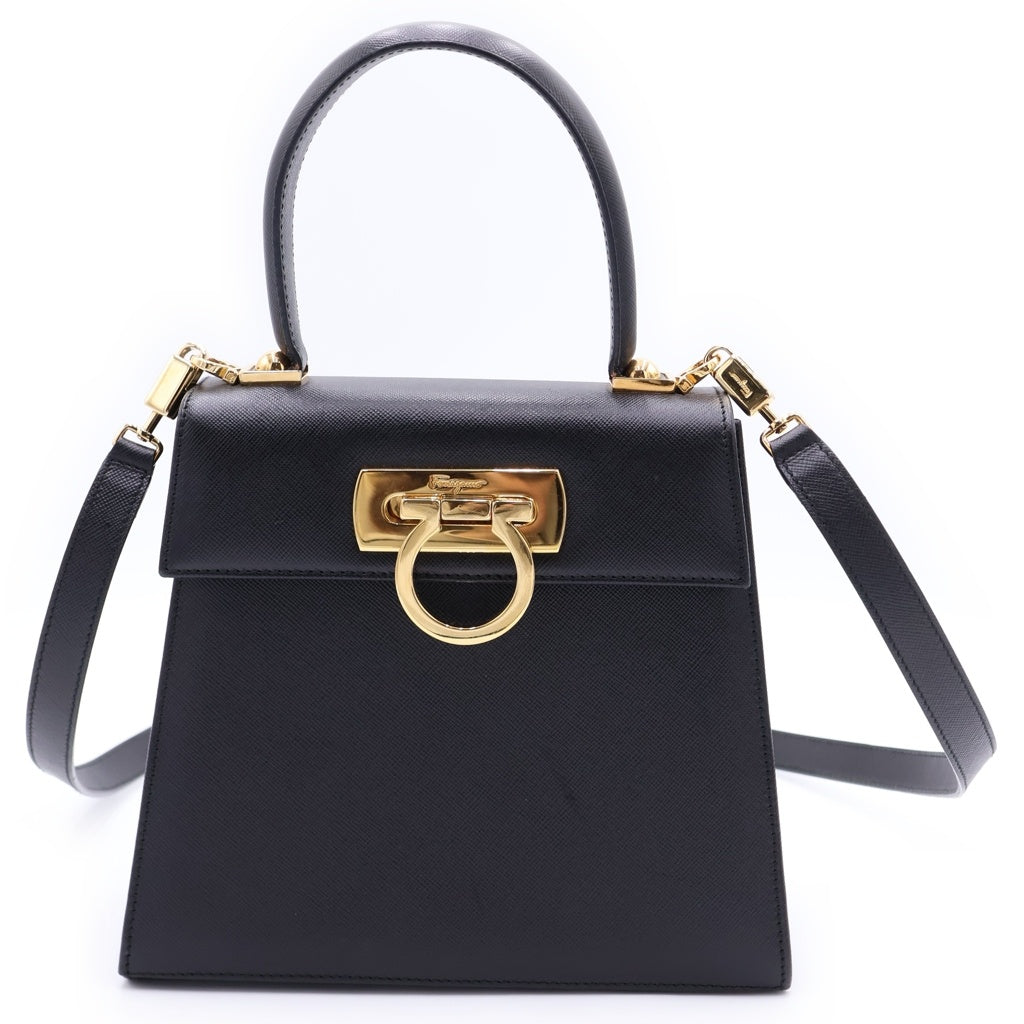 FERRAGAMO(フェラガモ) ガンチーニ 2WAYハンドバッグ ショルダーバッグ ブラック レザー レディース
