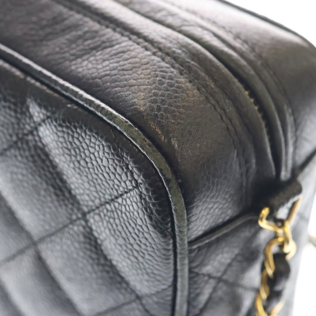 CHANEL(シャネル) マトラッセ ココマーク ココボール キャビアスキン レザー チェーンショルダーバッグ ゴールド金具 ブラック 3番台 レディース