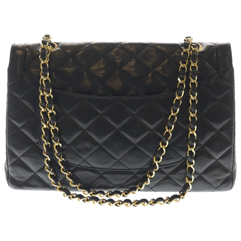 CHANEL(シャネル) マトラッセ パリ限定 ラムスキン レザー Wフラップ Wチェーン ショルダーバッグ ゴールド/シルバー金具 ブラック 2番台 レディース