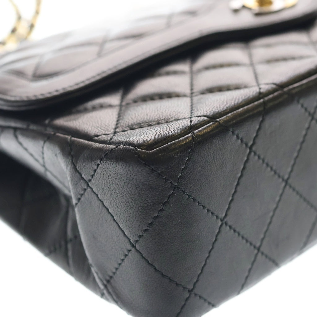 CHANEL(シャネル) マトラッセ パリ限定 ラムスキン レザー Wフラップ Wチェーン ショルダーバッグ ゴールド/シルバー金具 ブラック 2番台 レディース