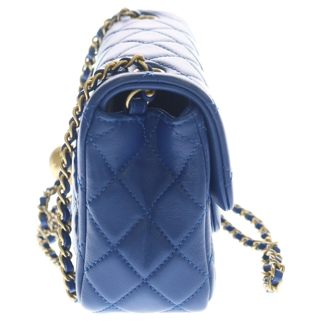 CHANEL(シャネル) ミニマトラッセ ココマーク ココボール チェーンショルダー ゴールド金具 ラムスキン ブルー AS1786 レディース