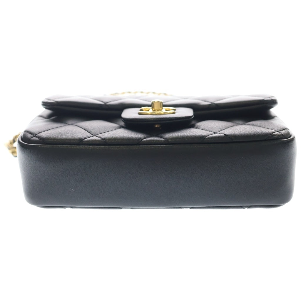 CHANEL(シャネル) ミニマトラッセ ココマーク ハートチャーム チェーンショルダー ゴールド金具 ラムスキン ブラック AS3456 レディース