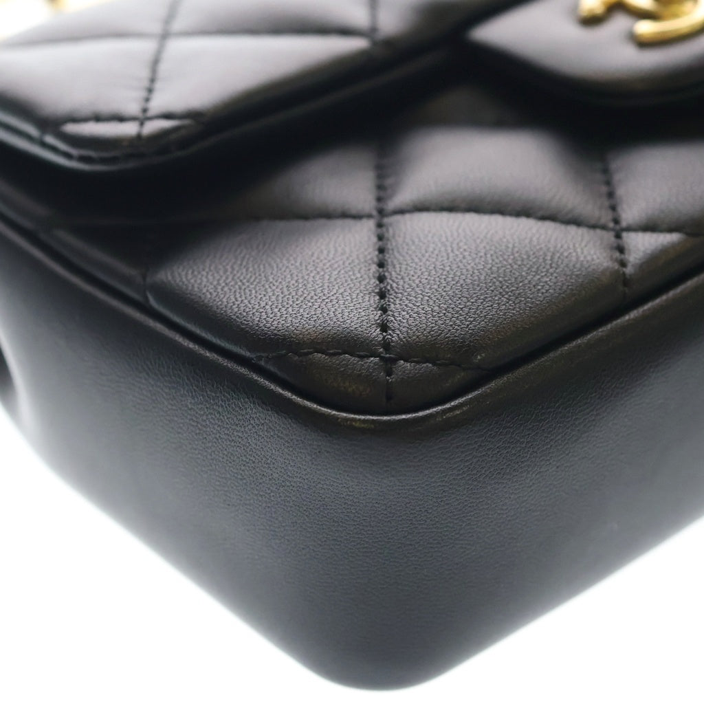 CHANEL(シャネル) ミニマトラッセ ココマーク ハートチャーム チェーンショルダー ゴールド金具 ラムスキン ブラック AS3456 レディース