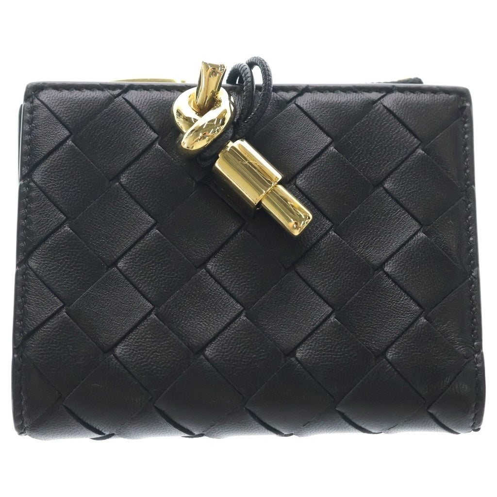 BOTTEGA VENETA(ボッテガヴェネタ) アンディアーモ 二つ折り財布 コンパクトウォレット カードケース ブラック レザー ゴールド金具 レディース