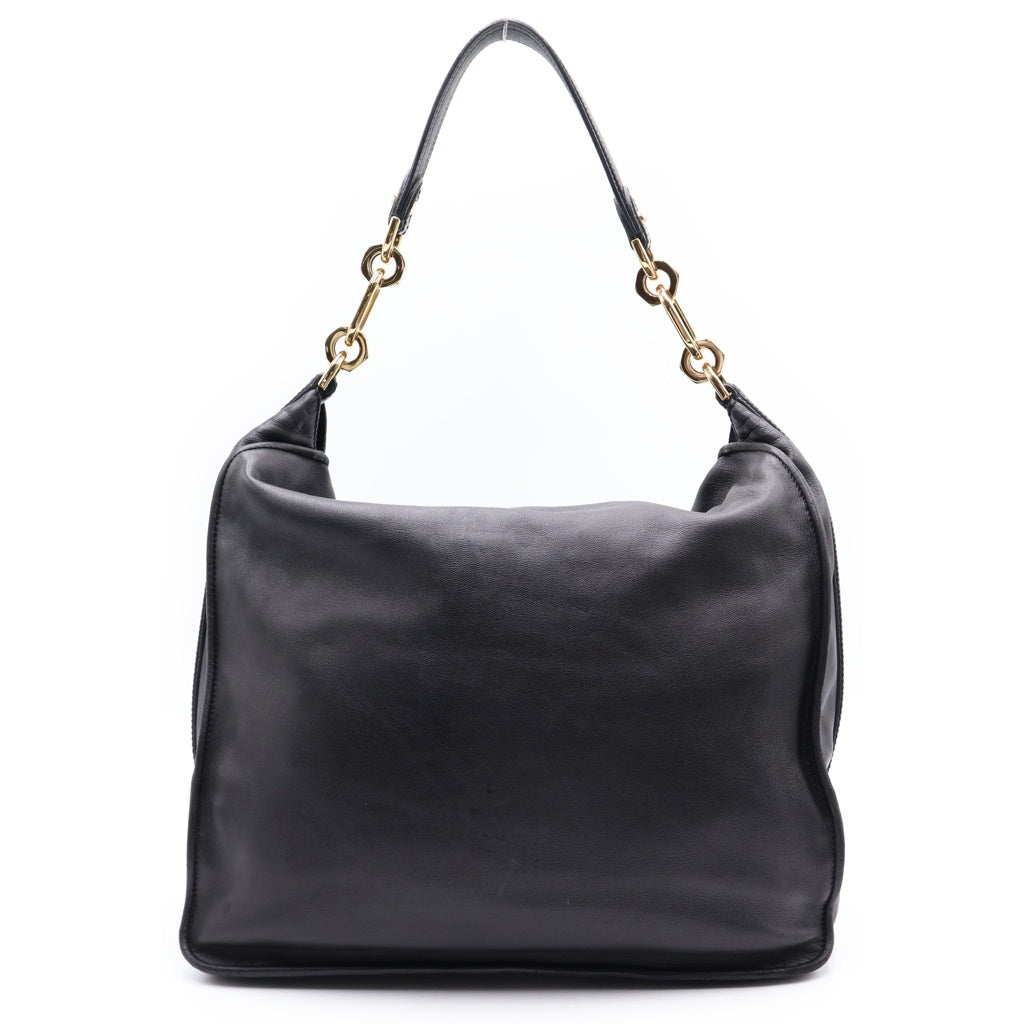 LOEWE(ロエベ) マイア アナグラムロゴ プレート レザー ショルダーバッグ ゴールド金具 ブラック レディース