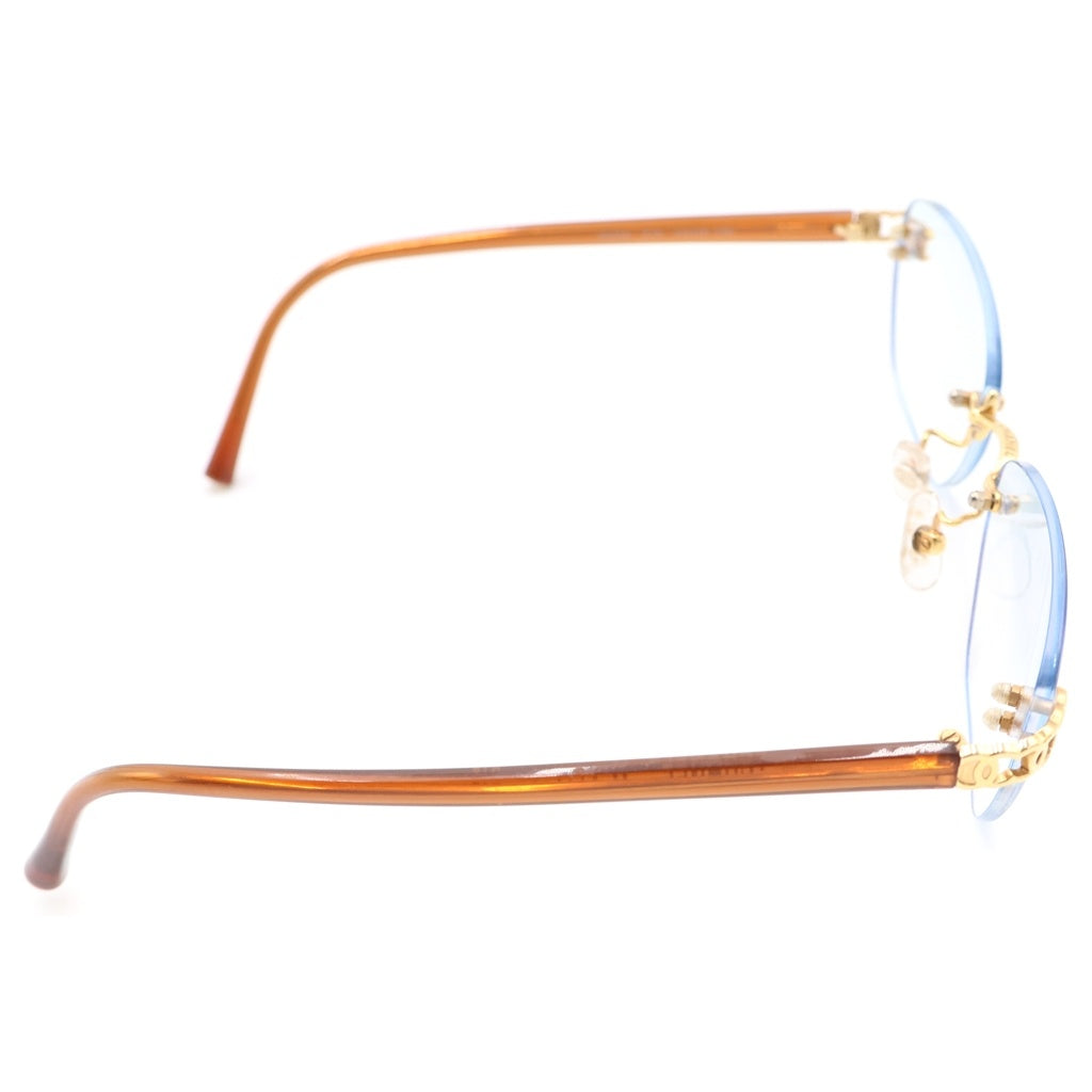 CHANEL(シャネル) リムレス メガネ 眼鏡 K18 ゴールド/ブラウン 度入り レディース