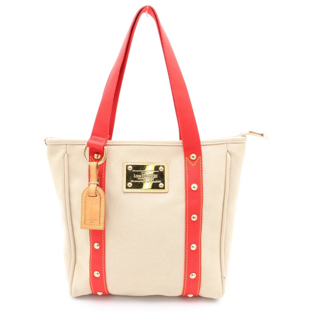 LOUIS VUITTON(ルイヴィトン) アンティグア カバMM トートバッグ ハンドバッグ ベージュ×レッド キャンバス M40035 ゴールド金具 レディース