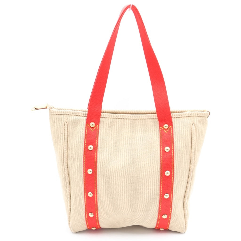 LOUIS VUITTON(ルイヴィトン) アンティグア カバMM トートバッグ ハンドバッグ ベージュ×レッド キャンバス M40035 ゴールド金具 レディース