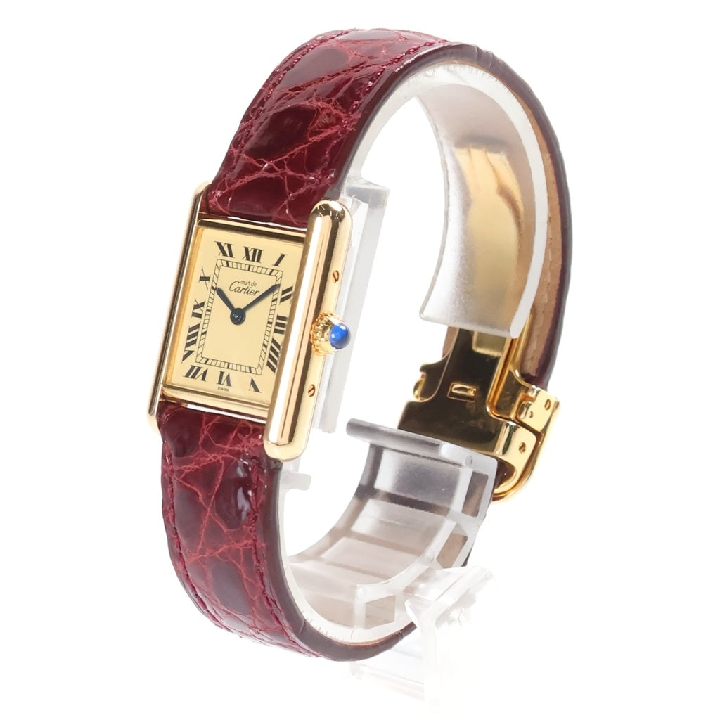 Cartier(カルティエ) タンク SM アイボリー文字盤 SV925 レザーベルト クォーツウォッチ 腕時計 ゴールド/ボルドー W1003154