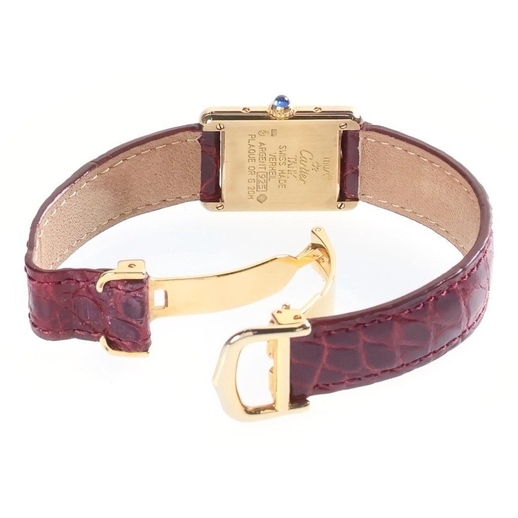 Cartier(カルティエ) タンク SM アイボリー文字盤 SV925 レザーベルト クォーツウォッチ 腕時計 ゴールド/ボルドー W1003154
