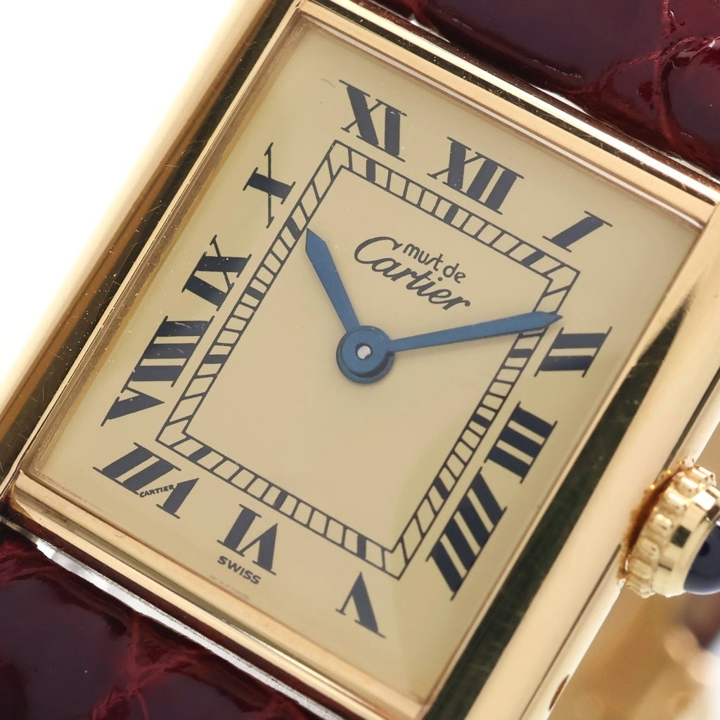 Cartier(カルティエ) タンク SM アイボリー文字盤 SV925 レザーベルト クォーツウォッチ 腕時計 ゴールド/ボルドー W1003154