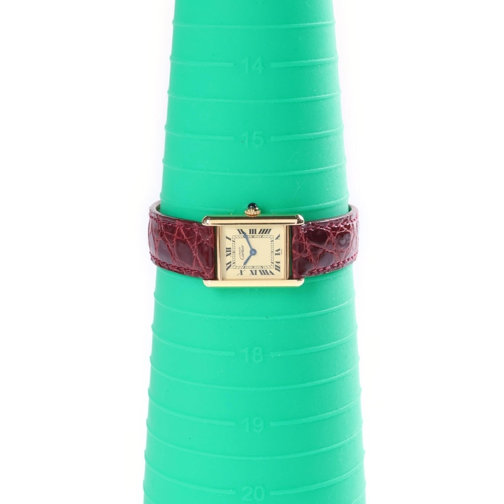 Cartier(カルティエ) タンク SM アイボリー文字盤 SV925 レザーベルト クォーツウォッチ 腕時計 ゴールド/ボルドー W1003154