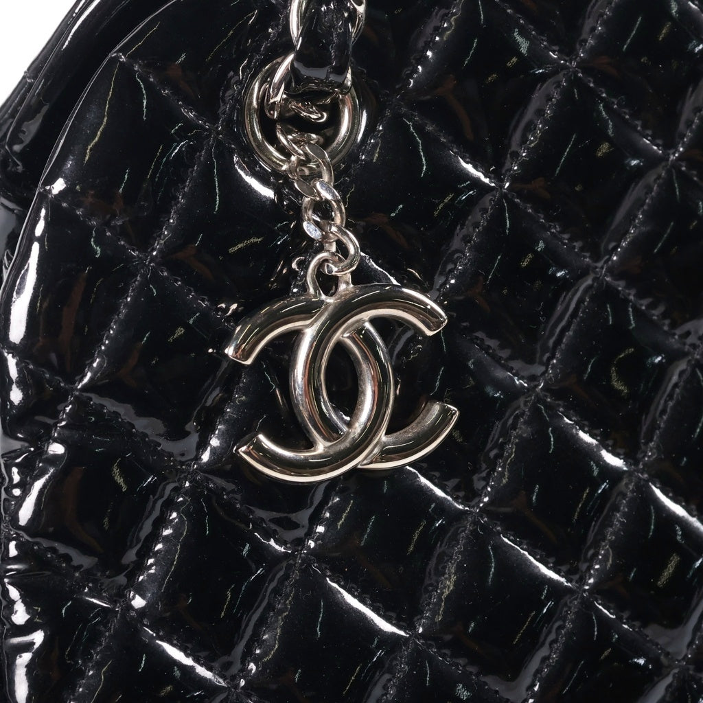 CHANEL(シャネル) マドモアゼルボーリング ハンドバッグ チェーンバッグ ブラック エナメル シルバー金具 レディース