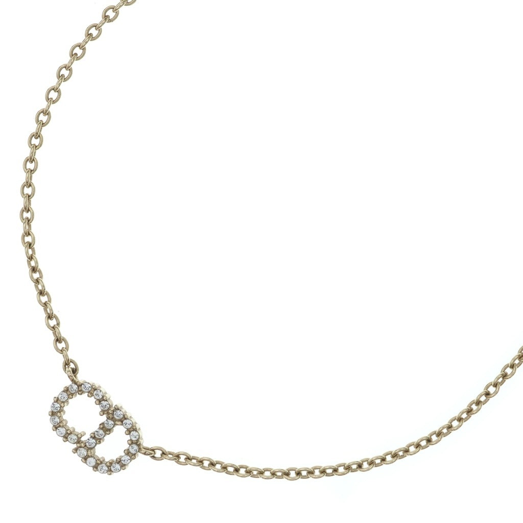 Christian Dior(クリスチャンディオール) CDロゴ ラインストーン ネックレス ゴールド金具 メタル レディース