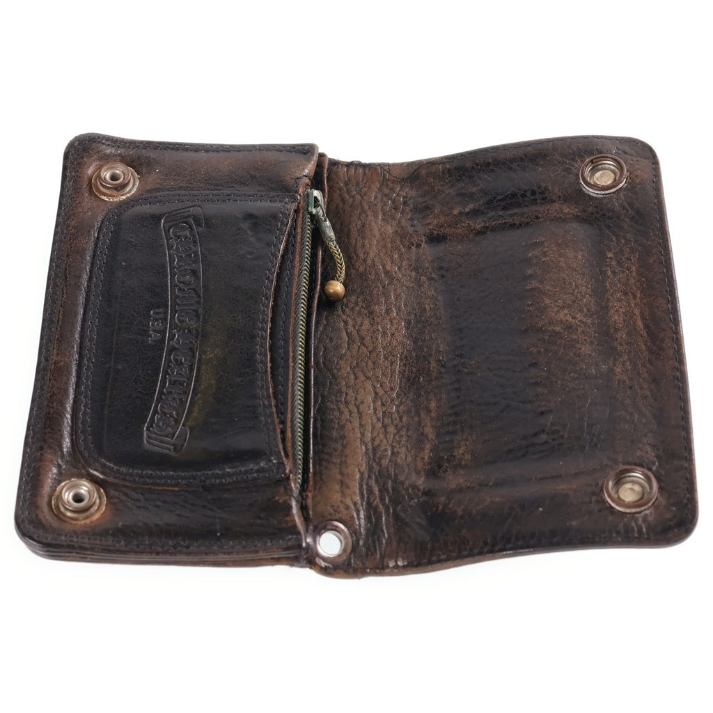 CHROME HEARTS(クロムハーツ) OLD 1ZIP 1ジップ オールド フローラルボタン レザーウォレット 財布 ブラウン