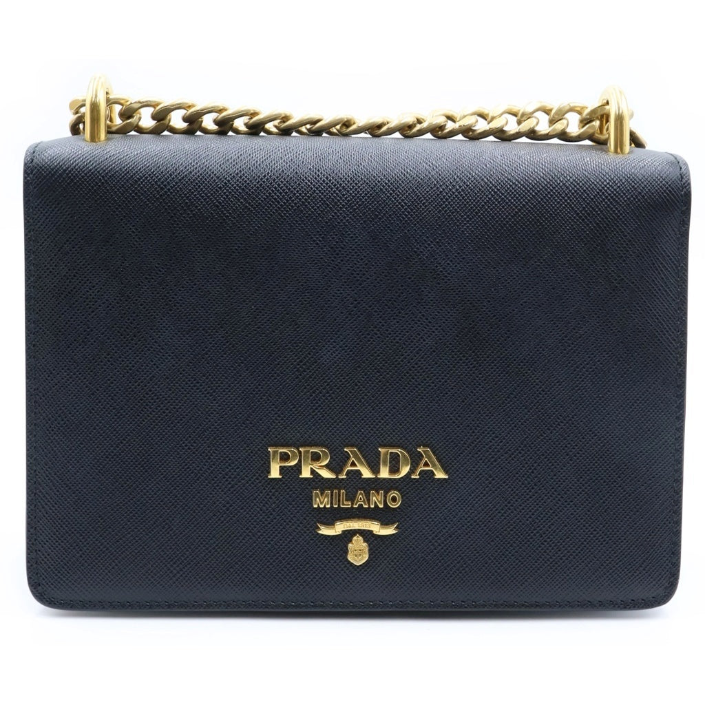 PRADA(プラダ) サフィアーノ ショルダーバッグ チェーンバッグ ブラック レザー 1BD133 ゴールド金具 レディース