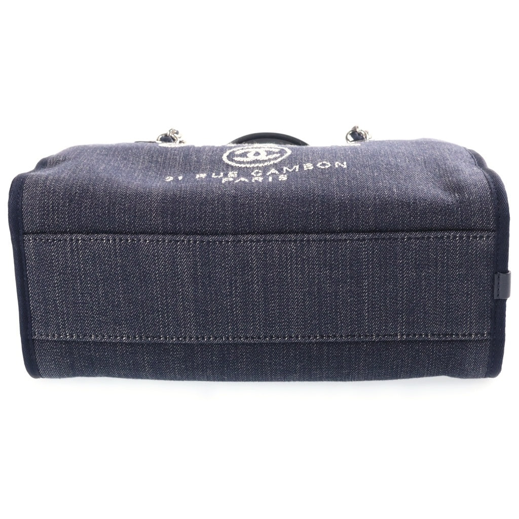 CHANEL(シャネル) ドーヴィル ボーリングバッグ チェーンハンドバッグ ショルダーバッグ ネイビー デニム×レザー A92749 シルバー金具 レディース