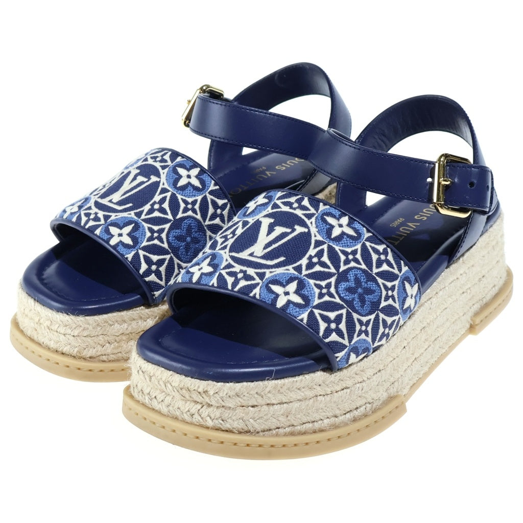 LOUIS VUITTON(ルイヴィトン) マヤ エスパドリーユ 厚底サンダル ブルー×ベージュ ジャガード #36 1AHNI0 レディース