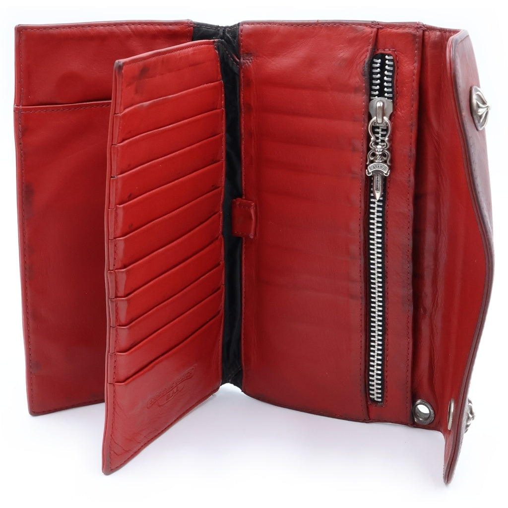 CHROME HEARTS(クロムハーツ) WAVE ウェーブ レザーウォレット 長財布 レッド