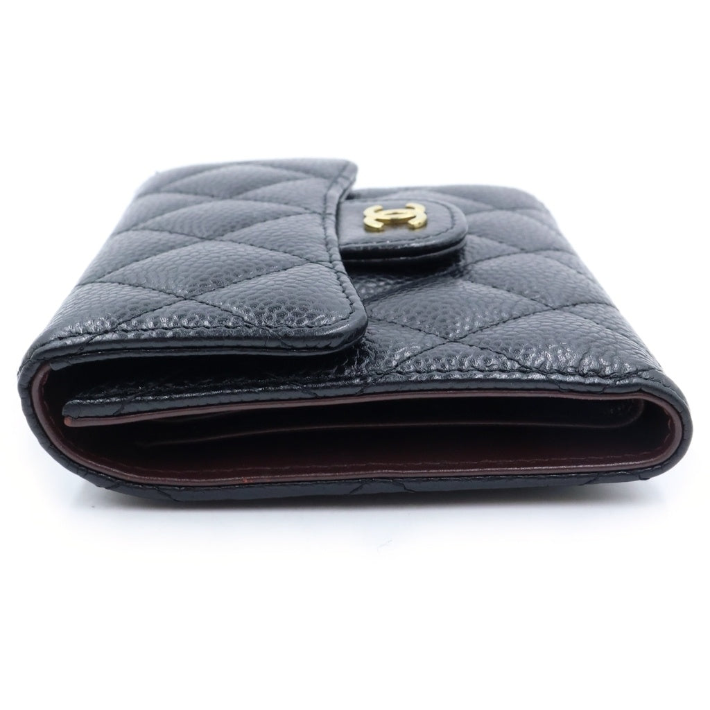 CHANEL(シャネル) ココマーク スモールフラップウォレット 三つ折り財布 コインケース ブラック キャビアスキン AP0231 ゴールド金具 レディース