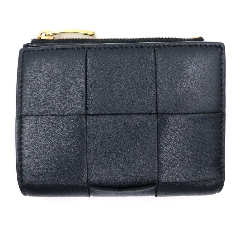 BOTTEGA VENETA(ボッテガヴェネタ) イントレチャート 二つ折り財布 コンパクトウォレット ブラック レザー ゴールド金具