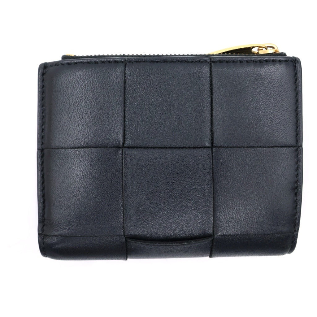 BOTTEGA VENETA(ボッテガヴェネタ) イントレチャート 二つ折り財布 コンパクトウォレット ブラック レザー ゴールド金具