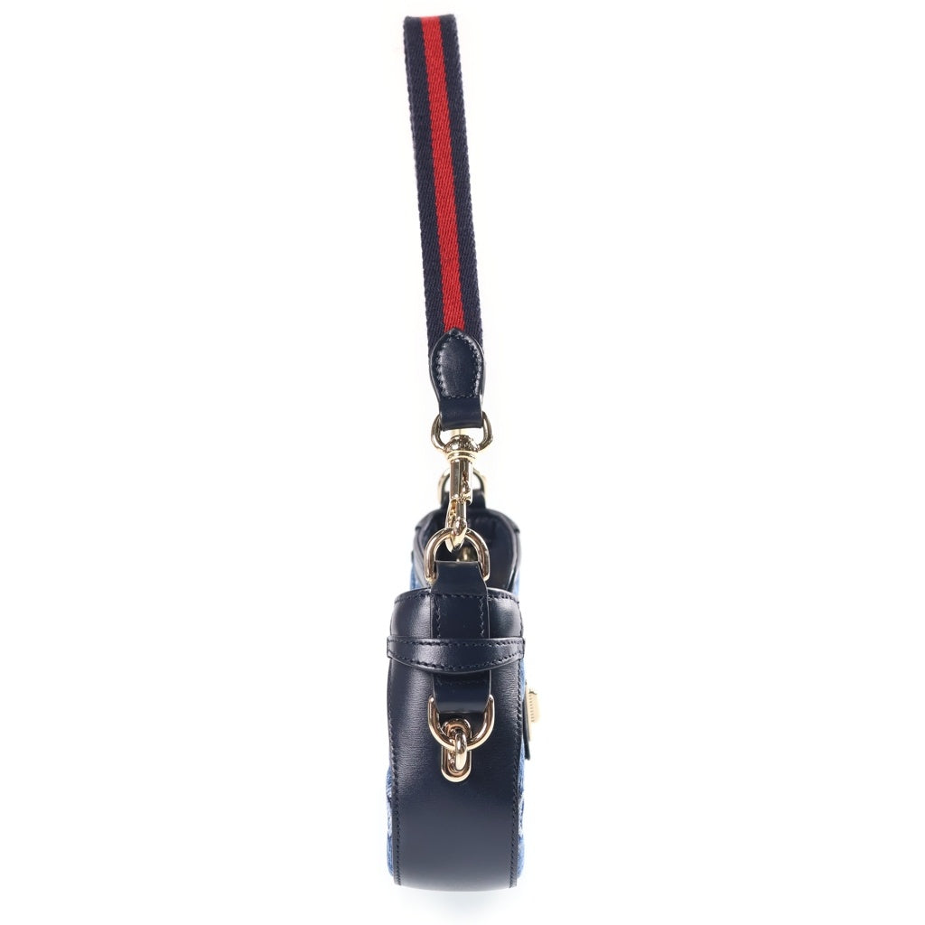GUCCI(グッチ) シェリーライン GGデニム ムーンサイド ワンショルダーバッグ インディゴブルー デニム 786015 ゴールド金具 レディース