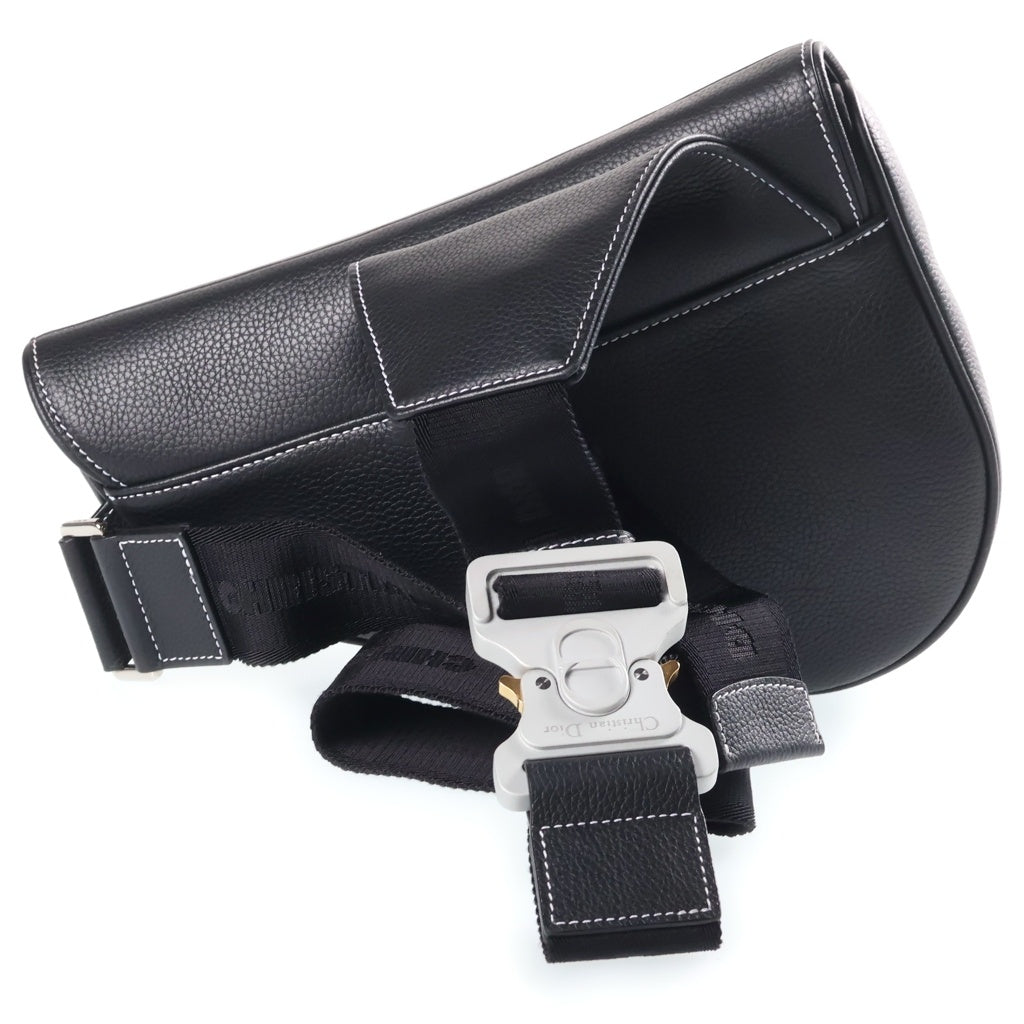 Christian Dior(クリスチャンディオール) サドル ウエストバッグ ボディバッグ ショルダーバッグ ブラック レザー シルバー金具 レディース