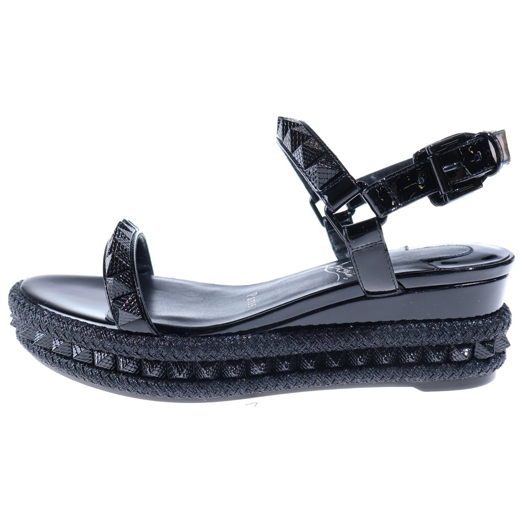 CHRISTIAN LOUBOUTIN(クリスチャンルブタン) スタッズ エスパドリーユ サンダル ブラック パテントレザー #37 レディース