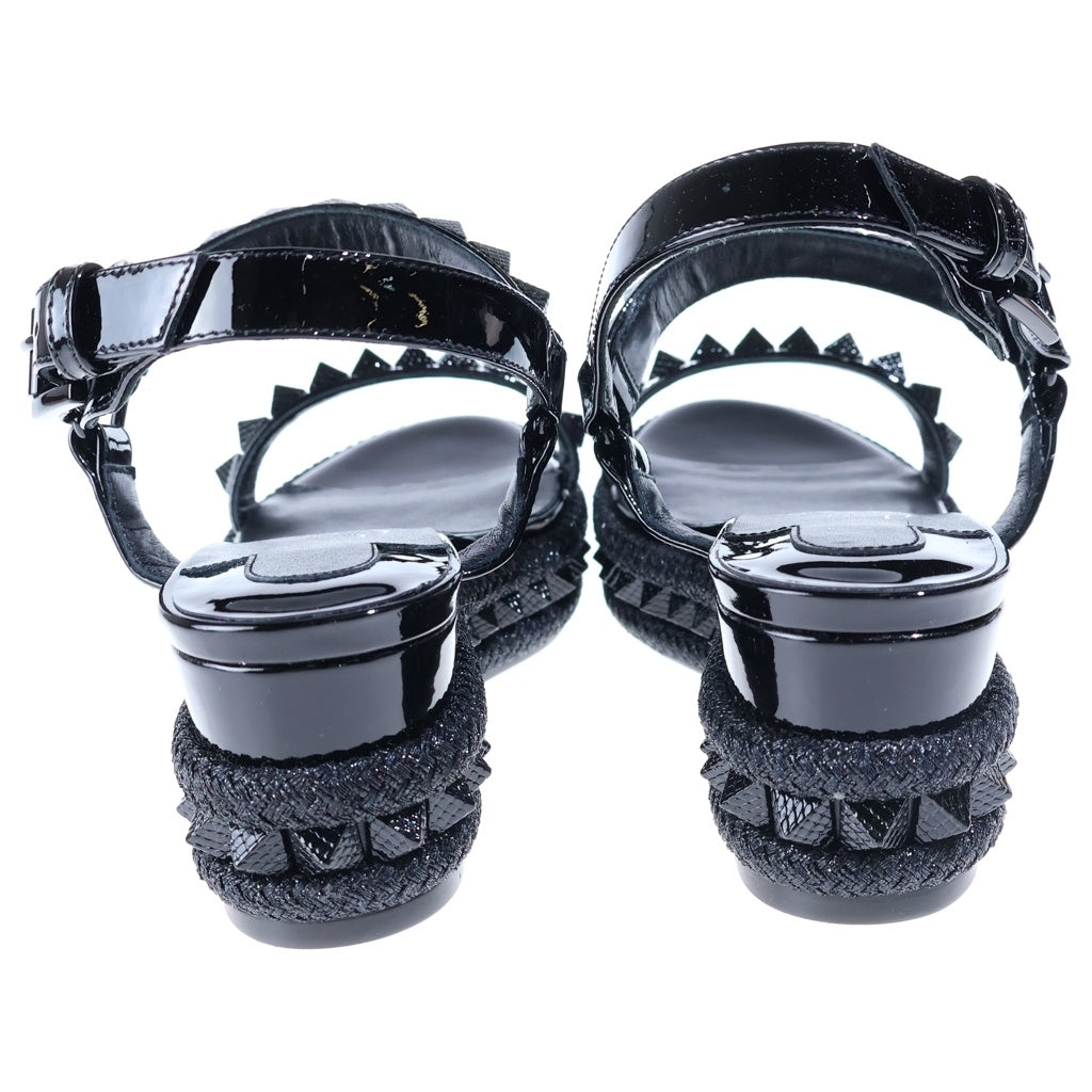 CHRISTIAN LOUBOUTIN(クリスチャンルブタン) スタッズ エスパドリーユ サンダル ブラック パテントレザー #37 レディース