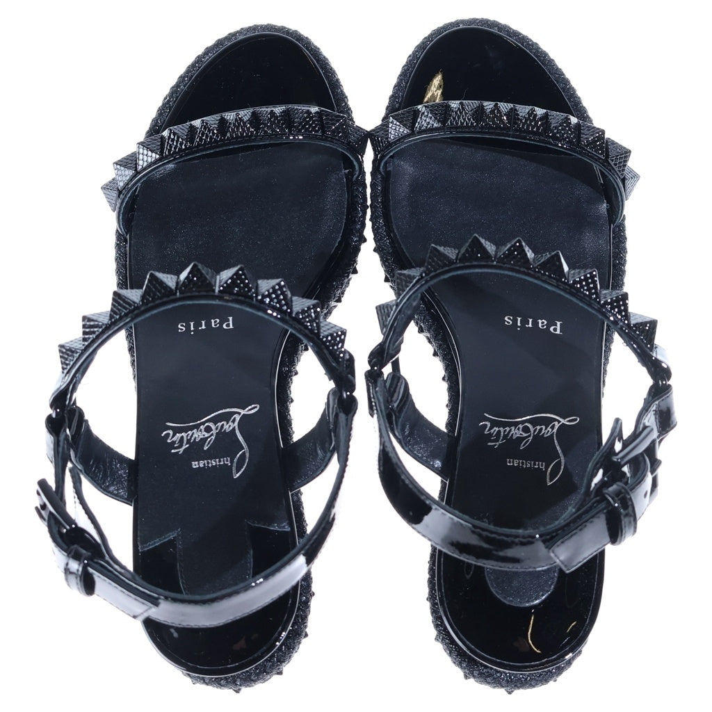 CHRISTIAN LOUBOUTIN(クリスチャンルブタン) スタッズ エスパドリーユ サンダル ブラック パテントレザー #37 レディース