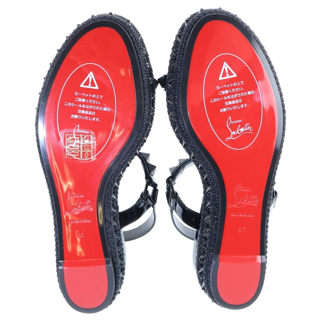 CHRISTIAN LOUBOUTIN(クリスチャンルブタン) スタッズ エスパドリーユ サンダル ブラック パテントレザー #37 レディース