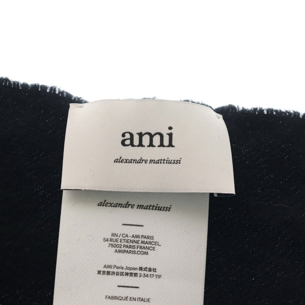 ami paris(アミパリス) ハートロゴ ウールストール マフラー フリンジ ブラック BFUSF405.334 レディース