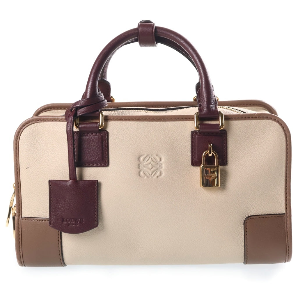 LOEWE(ロエベ) アマソナ28 2WAYハンドバッグ バイカラー ショルダーバッグ ベージュ×ブラウン×ボルドー レザー ゴールド金具 レディース