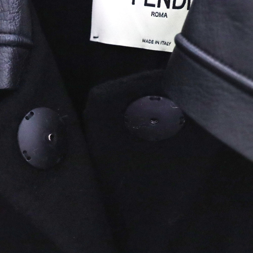 FENDI(フェンディ) 15AW ミンクファーワッペン ラムスキン レザー襟 カシミヤ ケープ ポンチョ コート ブラック レディース FF8111 W18